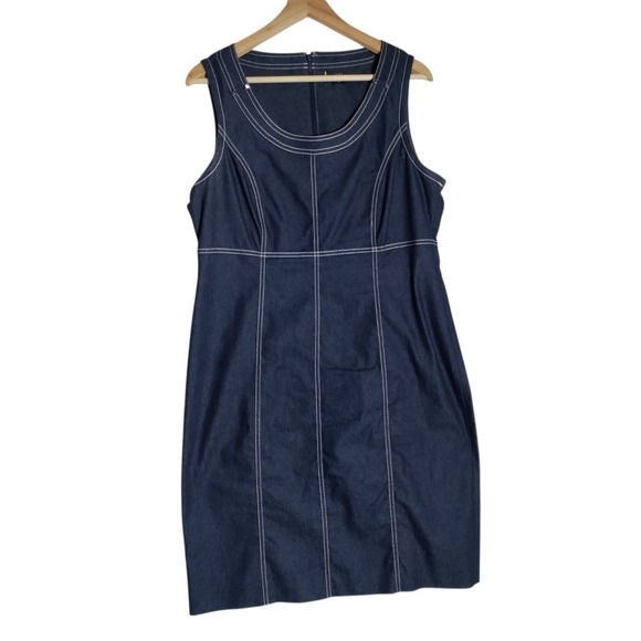 Anne Klein Dresses & Skirts - Ann Klein Vintage-Style Dark Wash Denim Sheath Dress with Contrast Stitching 14